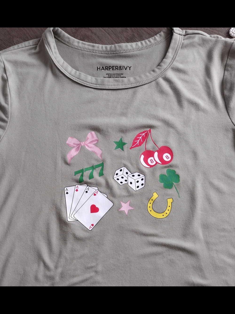 3/$30 Youth Girls Olive Tee with Colorful Lucky Symbols